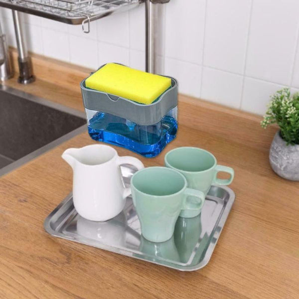 Compact countertop soap dispenser with sponge storage Compact countertop soap dispenser with sponge storage